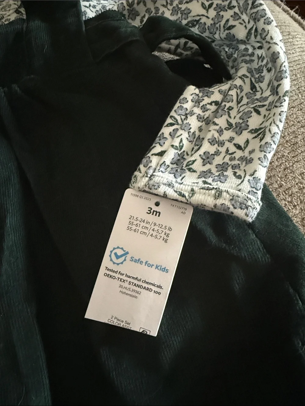 Carter's Dark Green Corduroy Overall Dress with Blue Floral Bodysuit NWT 3 month